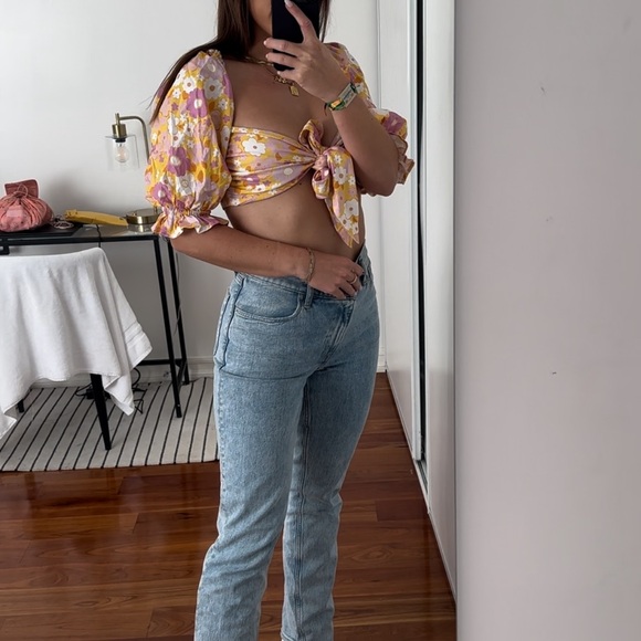 Rumours Puff Sleeve Tie Crop Top Floral - Picture 2 of 5